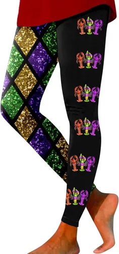 Traje de Mardi Gras para mujer, leggings de Mardi Gras, con lentejuelas, bloque de color, gráfico, carnaval, festival, fiesta, pantalones de yoga