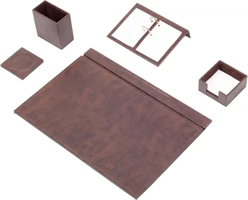 Miniatura 16 de MOOGCO Juego de escritorio de cuero, almohadilla de escritorio, soporte para papel de notas, soporte para bolígrafos, posavasos de cuero, soporte