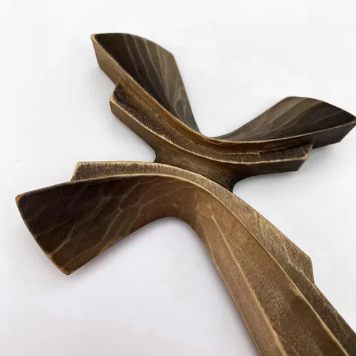 Miniatura 12 de Cruz tallada a mano de madera para decoración de pared, arte de pared de crucifijo grande hecho a mano (11.81 pulgadas, verde)