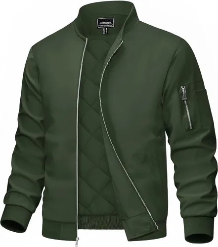 MAGCOMSEN Chaqueta bomber para hombre, casual, resistente al viento, acolchada, con cremallera completa, cortavientos, chaqueta universitaria cálida