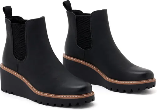 Miniatura 7 de vodvob Botas de tobillo para mujer, botines de tacón de cuña elásticos con plataforma Chelsea sin cordones y suela de lengüeta