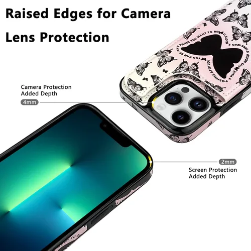 Miniatura 5 de Funda de piel con tapa para tarjetas compatible con iPhone 13 Pro de 6.1 pulgadas, para mujeres y niñas con tarjetero con función atril, doble