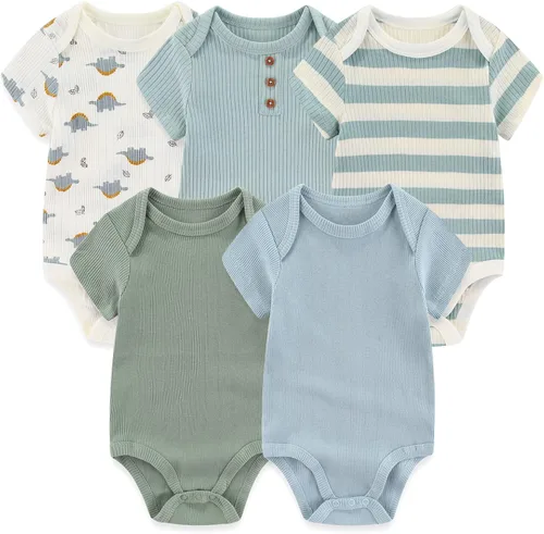Miniatura 7 de Body de manga corta para bebé recién nacido, ropa de algodón de una pieza, 5 unidades, 0-12 meses