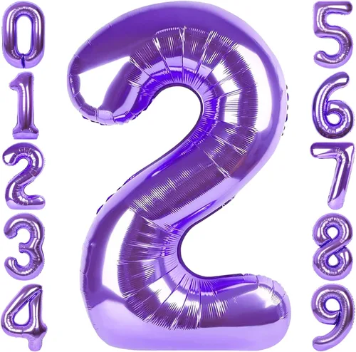 Miniatura 22 de Globo de número 0 de 40 pulgadas de RainbowQ Party, grande, color púrpura, para niños o niñas, números del 0 al 9, de papel de aluminio y Mylar