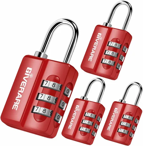 Miniatura 9 de GIVERARE Paquete de 4 cerraduras de combinación, candado de 3 dígitos sin llave, cerraduras de equipaje reiniciables para mochila, gimnasio, escuela