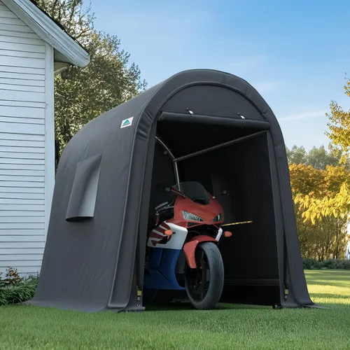 ADVANCE OUTDOOR Cobertizo de Almacenamiento Refugio de 6 x 8 pies Techo de Pico Redondo de Acero Metálico Garaje Cochera Portátil para Motocicleta,
