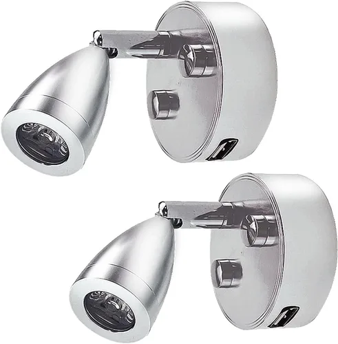 2PCS Foco LED RV de 12V - 24V Tamaño Pequeño Luz de Lectura Puerto de Carga USB Foco Giratorio 360°, Cualquier Toque Regulable 3500K Luz Cálida para