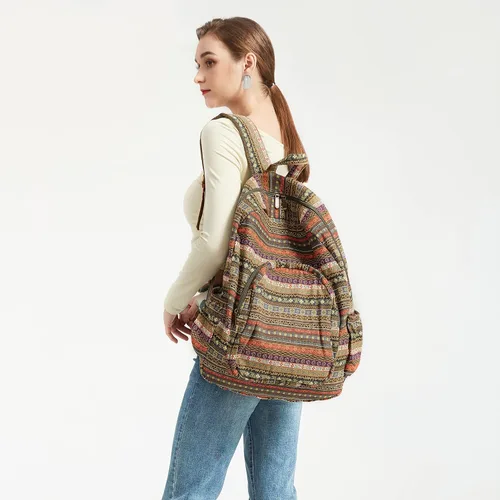 Miniatura 5 de OPQRSTU Bolso de mano hippie para mujer, bolso bohemio de gran capacidad, mochilas de moda turística portátil, Verde Amarillo, Grande, Bohemio