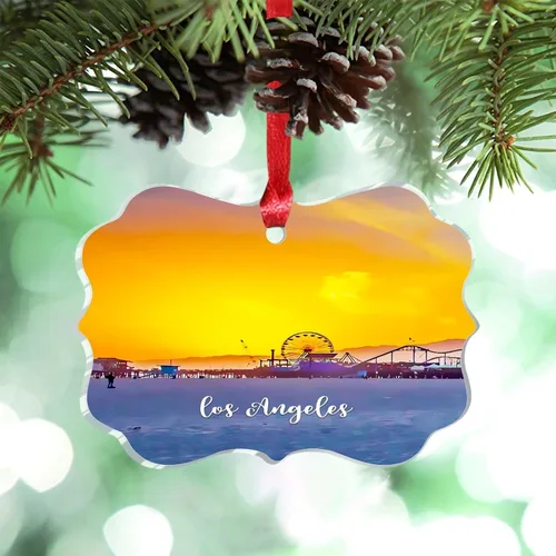 Miniatura 16 de Adornos de Navidad de California Estados Unidos, paisaje urbano de Los Ángeles, adornos de árbol de Navidad, adornos de Navidad personalizados