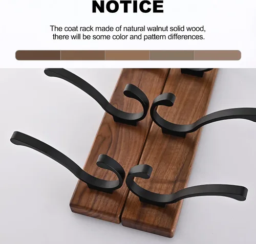 Miniatura 5 de Paquete de 2 Percheros Pequeños de Madera de 17.3" Montados en la Pared con 5 Ganchos, Ganchos de Pared de Entrada Colgador de Abrigos para Colgar