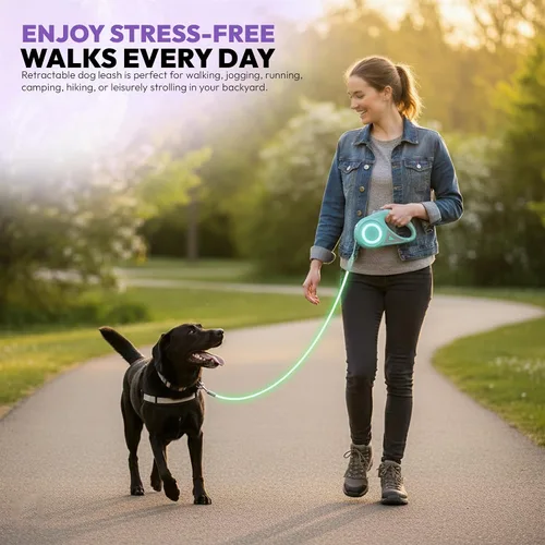 Miniatura 4 de Correa retráctil para perro de 10 pies – Correa reflectante resistente para perros grandes, medianos y pequeños – Línea larga sin enredos con mango