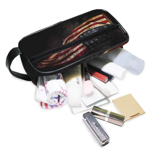 Miniatura 5 de Neceser de viaje de nailon, kit de afeitado, estuche de maquillaje, organizador de cosméticos para hombres y mujeres (bandera estadounidense)