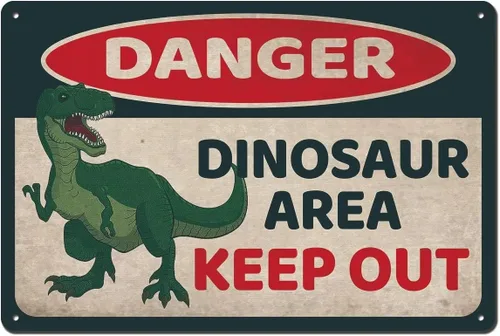 Danger Dinosaur Area Keep Out - Letrero de metal vintage de 8 x 12 pulgadas, decoración de habitación de dinosaurio para niños, decoración de pared