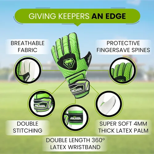 Miniatura 2 de MAMBA Guantes de portero, palma de látex de alta calidad y mano trasera; protección para los dedos y pulsera de doble capa. Guantes de portero