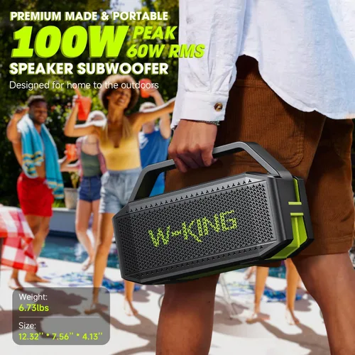 Miniatura 9 de Altavoz Bluetooth portátil de 100 W (pico) fuerte con graves profundos, altavoces impermeables W-KING IPX6 Bluetooth inalámbrico, radiador pasivo