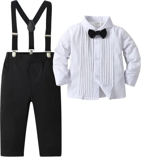 Miniatura 38 de Conjunto de pantalones para bebé, camisa de manga larga + pantalones + corbatín + tirantes, trajes de caballero para niños pequeños