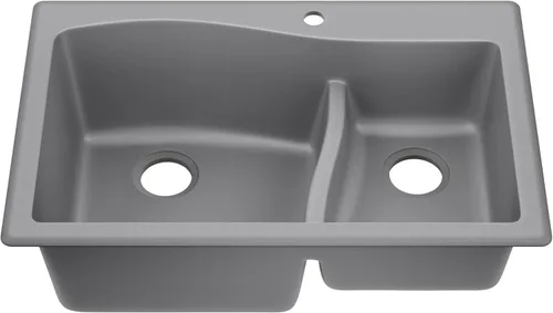 Kraus Quarza Fregadero de cocina | Cuencos de 33 pulgadas 60/40 | Granito gris | Modelo KGD-442