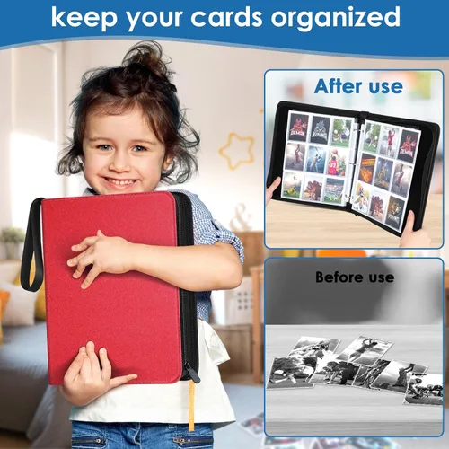 Miniatura 6 de Carpeta de tarjetas de 900 bolsillos, para tarjetas coleccionables y 9 bolsillos duradero, protectores de tarjetas de béisbol para MTC, TCG, Rojo