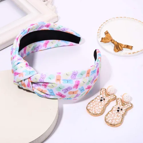 Miniatura 3 de Diadema anudada con joyas con estampados de conejito de Pascua, huevo y zanahoria, accesorio para el cabello de primavera para fiestas y recuerdos