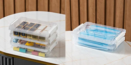 Miniatura 3 de ELETINA Contenedores de almacenamiento de plástico con tapas de pestillo, estuche portátil para proyectos, caja de archivos transparente