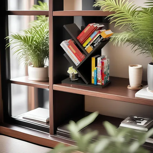 Miniatura 8 de Godferyxin Estantería de árbol, estantería pequeña de madera de 3 niveles y mini estantería para oficina, hogar o escuela, estante de escritorio