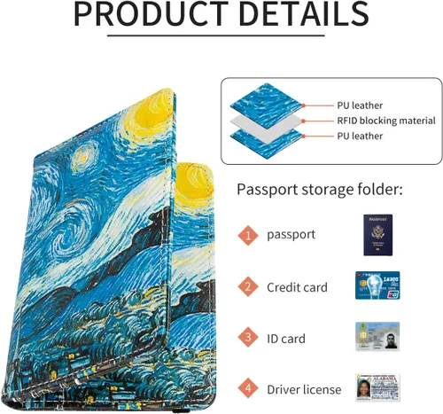 Miniatura 4 de Funda para pasaporte con bloqueo RFID de piel, organizador de documentos de viaje, Flores de albaricoque.), 201910301033D