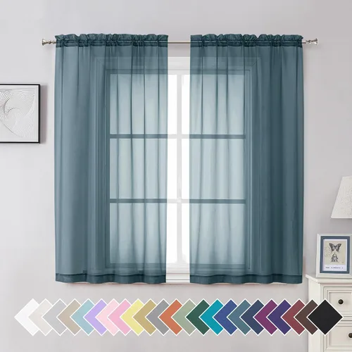Miniatura 57 de Aiyufeng 2 paneles de cenefa transparente negra de 14 pulgadas de largo, cortinas cortas negras transparentes para dormitorio, cortinas de cocina