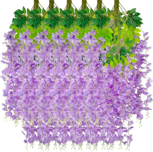 Miniatura 36 de Paquete de 12 guirnaldas de flores colgantes de glicina blanca, enredaderas de flores artificiales de 3.77 pies, glicinia falsa, guirnalda colgante
