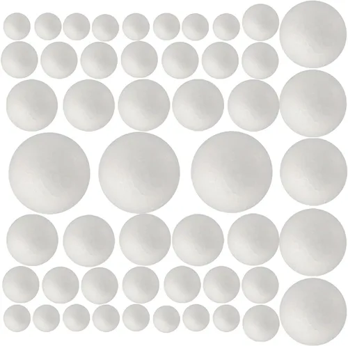 Miniatura 6 de Paquete de 129 bolas de espuma para manualidades, 7 tamaños incluyendo de 1 a 4 pulgadas, bolas redondas lisas de poliestireno blanco, bolas