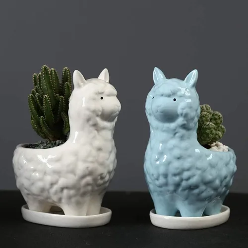 Miniatura 5 de Lependor Bonita maceta para suculentas con bandeja de drenaje, contenedor de cerámica blanca para cactus o flores, soporte para bonsái de alpaca