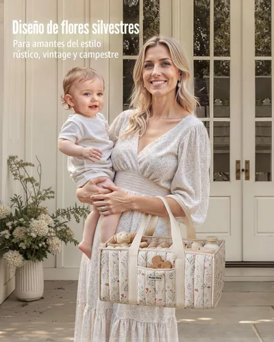 Miniatura 7 de Organizador de pañales floral de Blissful Diary, elegante cesta de almacenamiento para guardería, regalo para baby shower, artículos esenciales