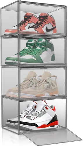 Paquete de 2 cajas de zapatos de acrílico para armario, transparentes, apilables, tamaño 12 contenedores de almacenamiento de zapatos con tapas