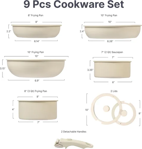 Miniatura 3 de Daniks Ollas y sartenes de cerámica antiadherentes para inducción. Saludables, no tóxicas, asas de silicona extraíbles, aptas para horno