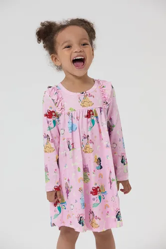 Miniatura 5 de Disney Vestido de princesa Frozen Elsa Minnie Stitch floral para niña pequeña, línea A, manga larga, ropa casual de otoño para niños de 2 a 6 años