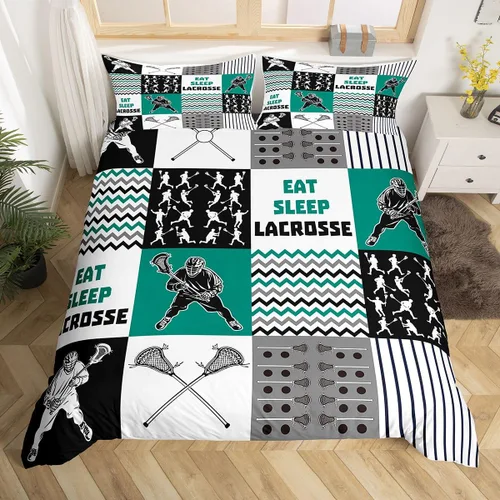 Miniatura 13 de Erosebridal Lacrosse - Funda de edredón para niños y niñas, juego de ropa de cama con temática de juegos deportivos, tamaño individual para adultos