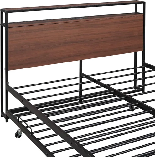 Miniatura 6 de Harper & Bright Designs Cama de plataforma matrimonial con nido y puertos USB, marco de cama matrimonial de metal con cabecera de almacenamiento