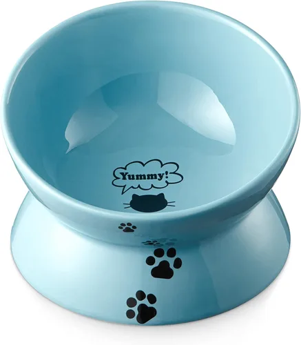 Miniatura 10 de Y YHY Cuenco elevado para comida para gatos, cuenco elevado para alimentos y agua para mascotas, cerámica, 15 onzas Gris