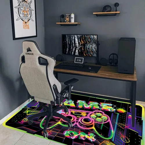 Miniatura 4 de Alfombra de área de juegos con luz negra para decoración de dormitorio, alfombra estampada de juegos, alfombra gamer que brilla en la luz negra