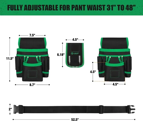 Miniatura 2 de Cinturón de herramientas magnético para hombres, 26 bolsillos, bolsa de herramientas resistente, funda magnética, cinturón de herramientas de Verde