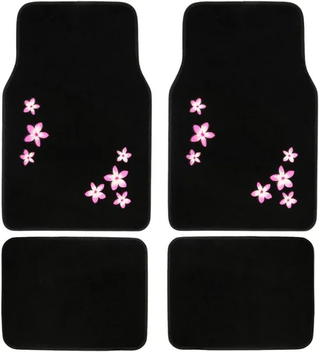 BDK Alfombras con diseño floral de flores rosas para automóvil, camioneta, camión, SUV, juego completo de 4 piezas delanteras y traseras con Floral