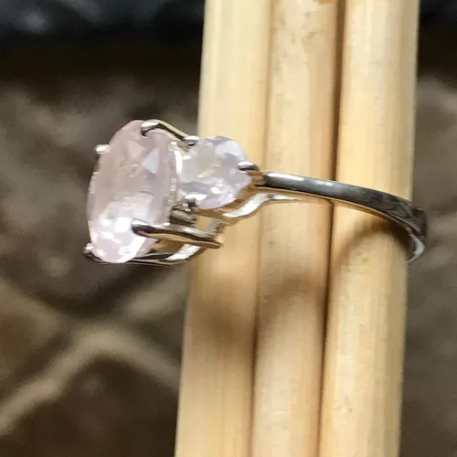 Miniatura 6 de Anillo de boda de plata esterlina 925 de cuarzo rosa rosa natural de 2.5 quilates, tamaño 5, 6, 7, 8, 9
