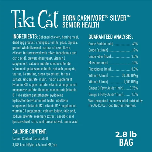 Miniatura 4 de Tiki Cat Born Carnivore Silver, Senior Health, Receta de comida de pollo y arenque, apoyo inmunológico con croquetas horneadas para maximizar