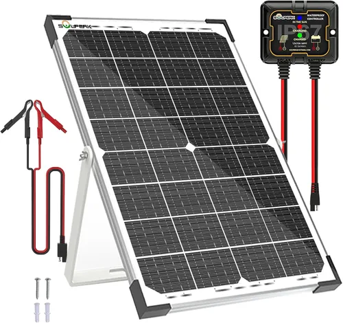 SOLPERK 30 W Cargador de batería solar + Mantenedor de batería solar + Controlador de carga MPPT de 10 A de actualización + Soporte de montaje
