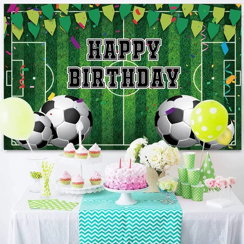 Miniatura 4 de Telón de fondo de fútbol de 5 x 3 pies para niños, fiesta temática de fútbol, fondo de fotografía, campo de fútbol, fiesta de cumpleaños para niños