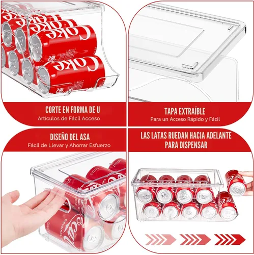 Miniatura 3 de SCAVATA Paquete de 2 organizadores apilables para refrigerador, dispensador de latas de soda, contenedor de bebidas con tapa para refrigerador