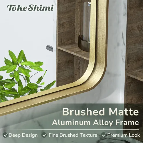 Miniatura 203 de TokeShimi - Espejo para pared de baño, espejo de tocador con marco de metal de aleación de aluminio mate cepillado e inoxidable, decoración rústica