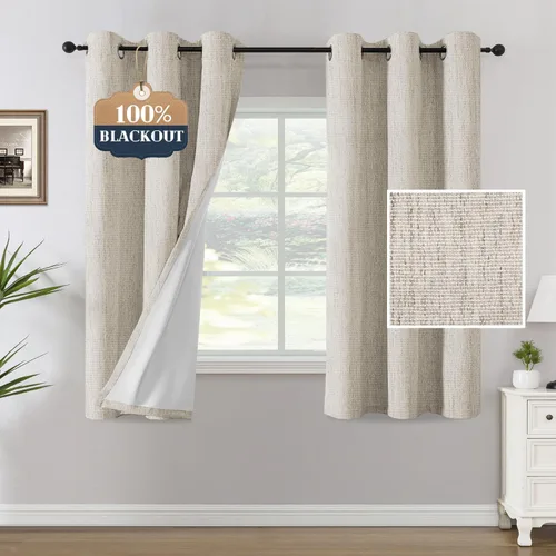 Miniatura 31 de H.VERSAILTEX Cortinas opacas de lino chenilla para dormitorio, térmicamente aisladas, cortinas texturizadas con aspecto de lino con revestimiento