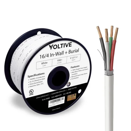Miniatura 37 de Voltive Cable de altavoz 10/2, CL3 en pared y entierro directo, negro, 100 pies - 10 AWG, 2 conductores, cobre trenzado sin oxígeno, listado UL