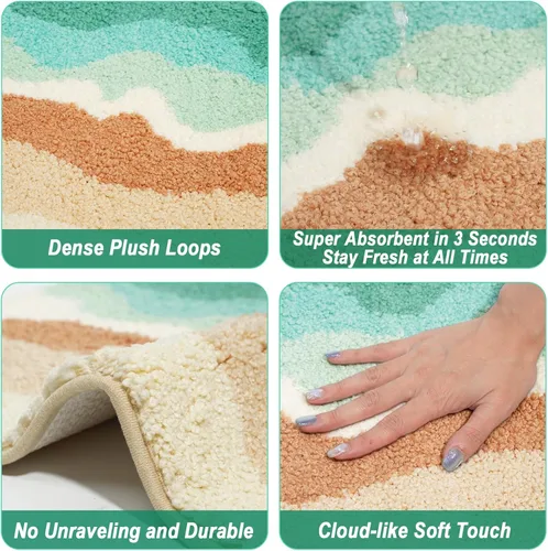 Miniatura 3 de Alfombra de baño de 24 x 16 pulgadas, absorbente, antideslizante, lavable a máquina, alfombra de baño suave para suelo de baño, ducha, bañera