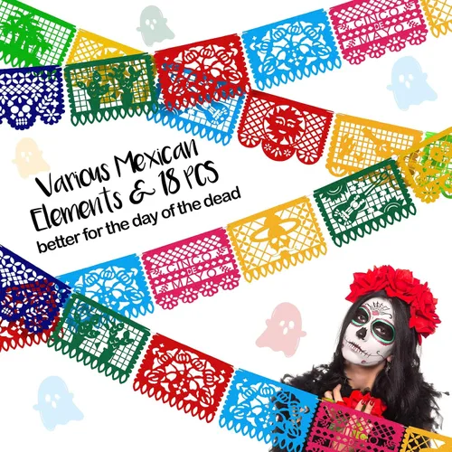 Miniatura 6 de 18 pancartas para fiesta del Día de los Muertos, Día de los Muertos, decoración del Día de los Muertos con 24 piezas de mariposa monarca, 3 flores